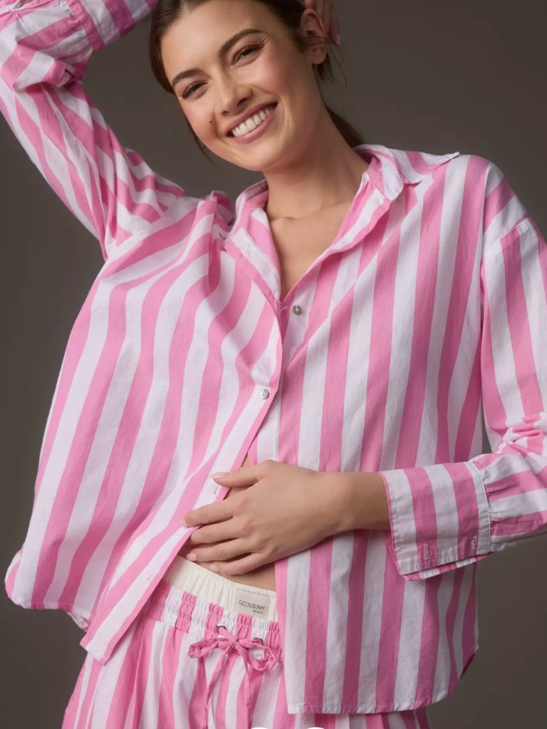 Sundry Pink & White Cabana Stripe Button Down